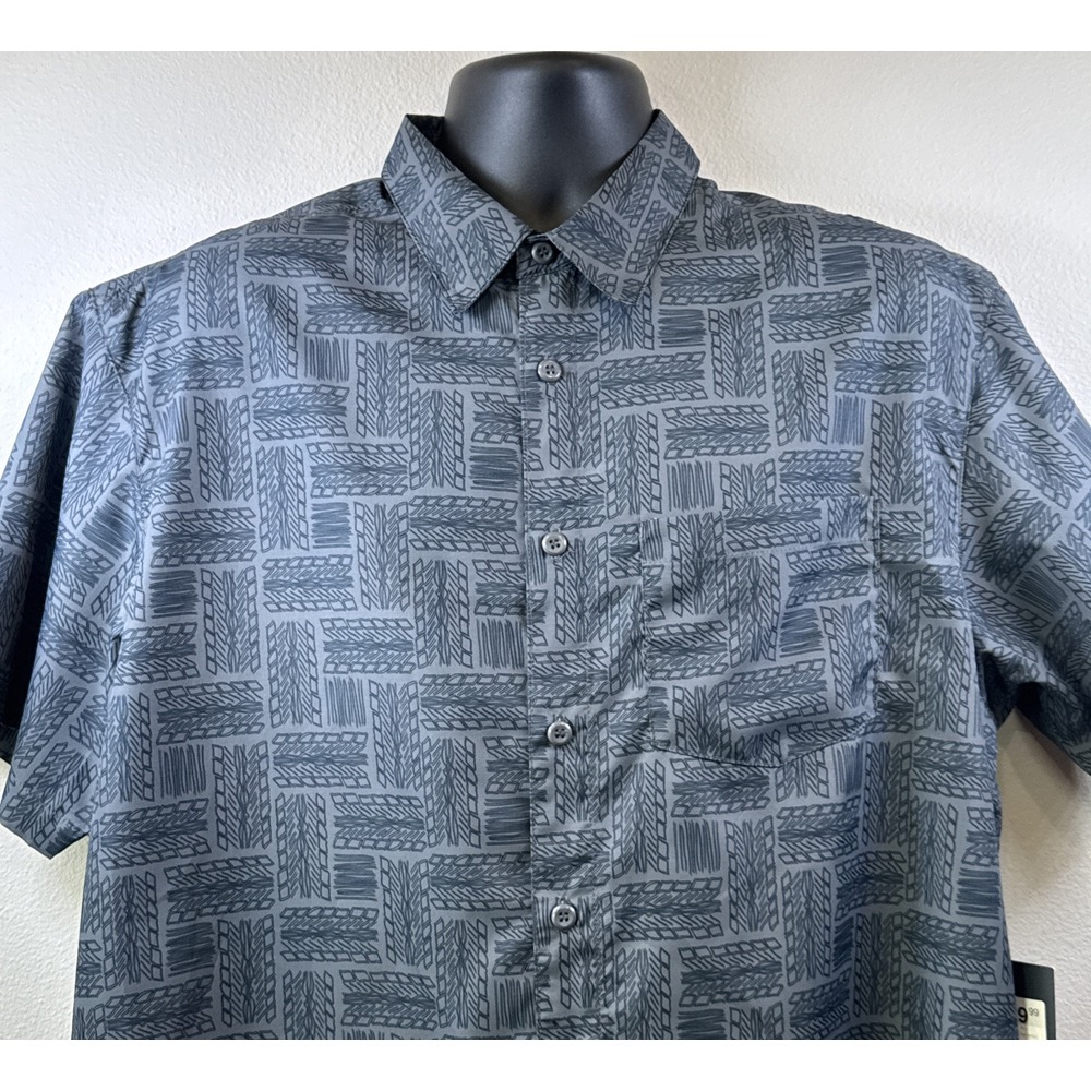 Pacific Crest Mens Large L‎ Button Down Short Sleeve Shirt Geometric Print Gray